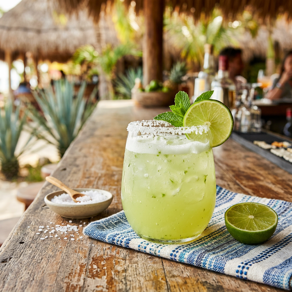 Fresh margarita with lime and salt rim