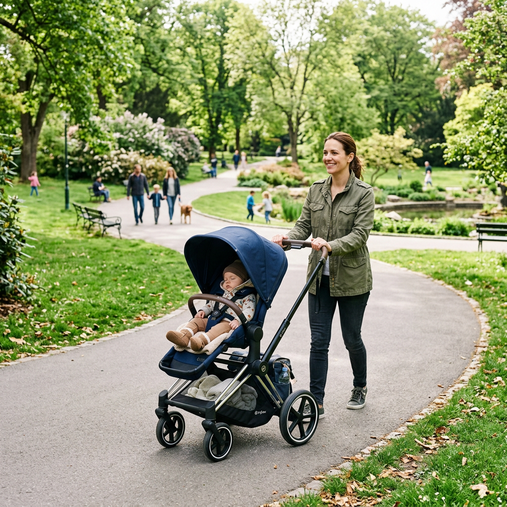 Cybex stroller in park setting